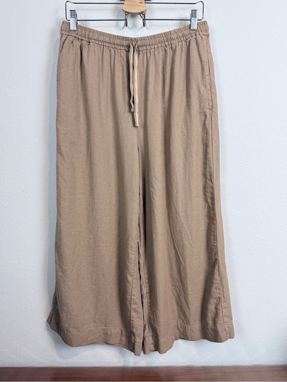 Max Studio Tan Linen-Blend Wide-Leg Cropped Drawstring Pants XL